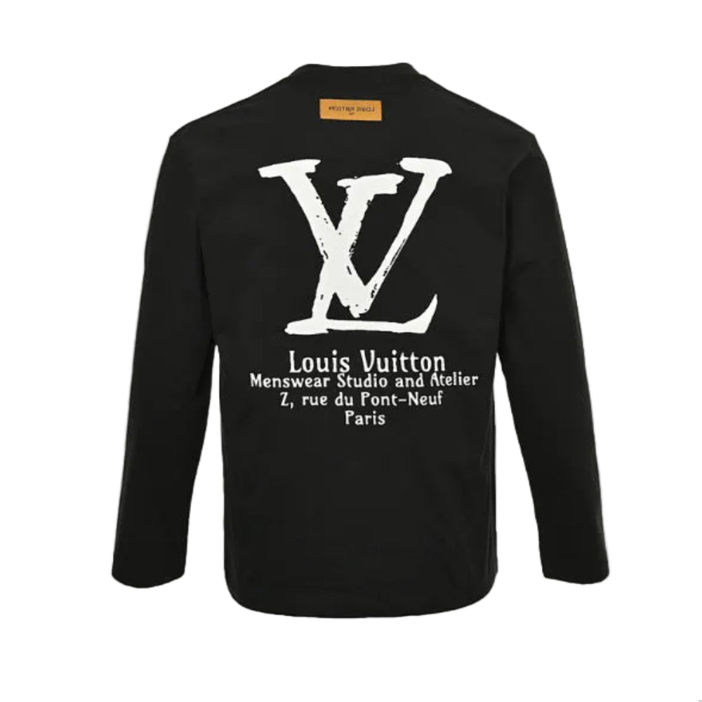 LV Brushstroke Logo Long Sleeve T-Shirt - Black